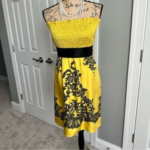 Yellow Mini Dress with Printed Lace Detail